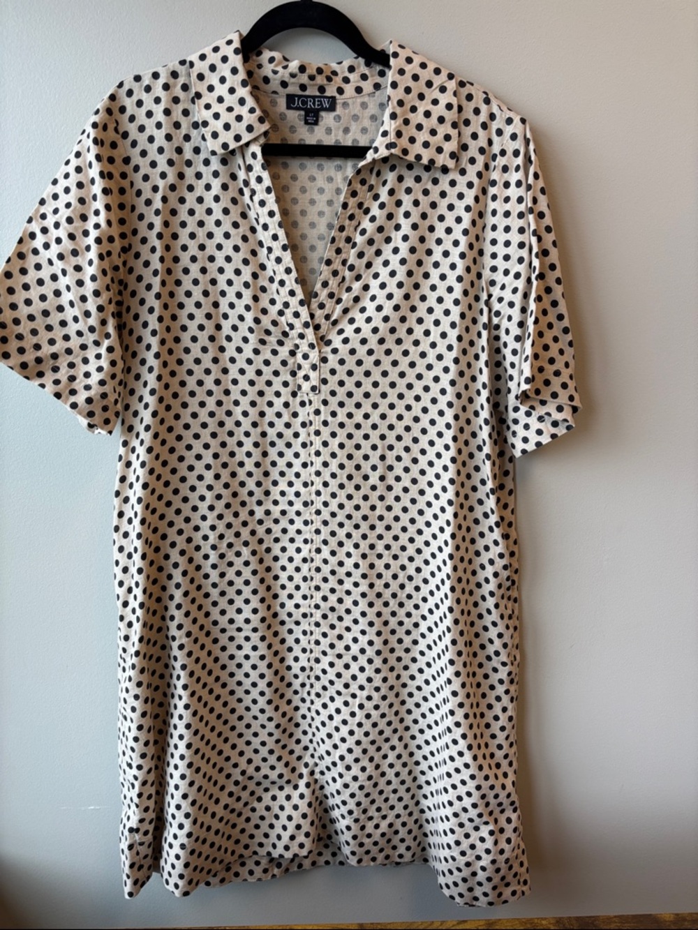 J. Crew Tall Large Cream polka dot linen look mini dress